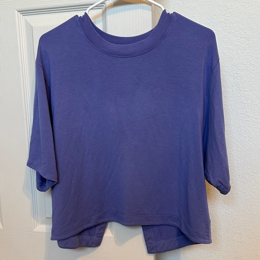 Athleta Deep Purple Women's Crop Top, Open Back Shirt